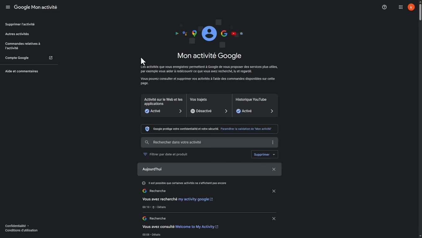 My Google Activity page