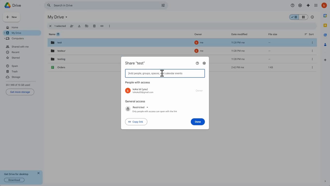 Réglage de l'accès général d'un dossier Google Drive