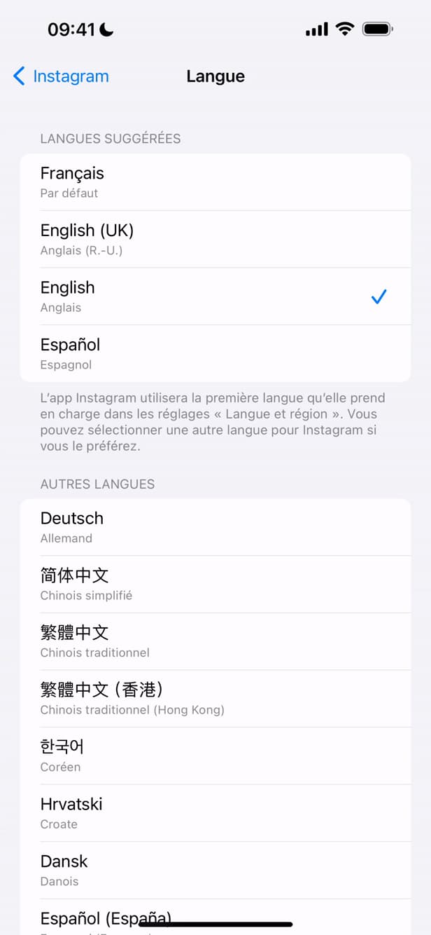 Sélection du français sur Instagram
