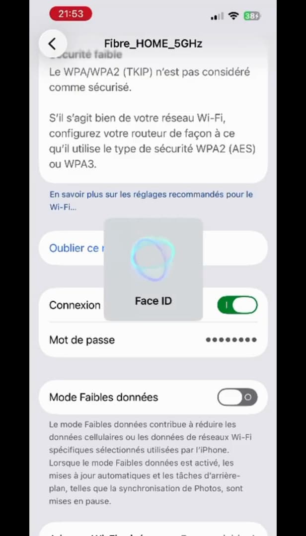Wi-Fi password shown in plain text on iPhone with the Copy option