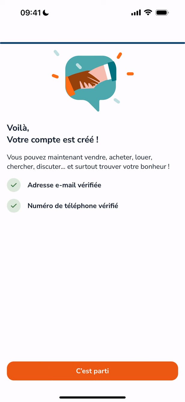 Écran de confirmation Votre compte Leboncoin est créé