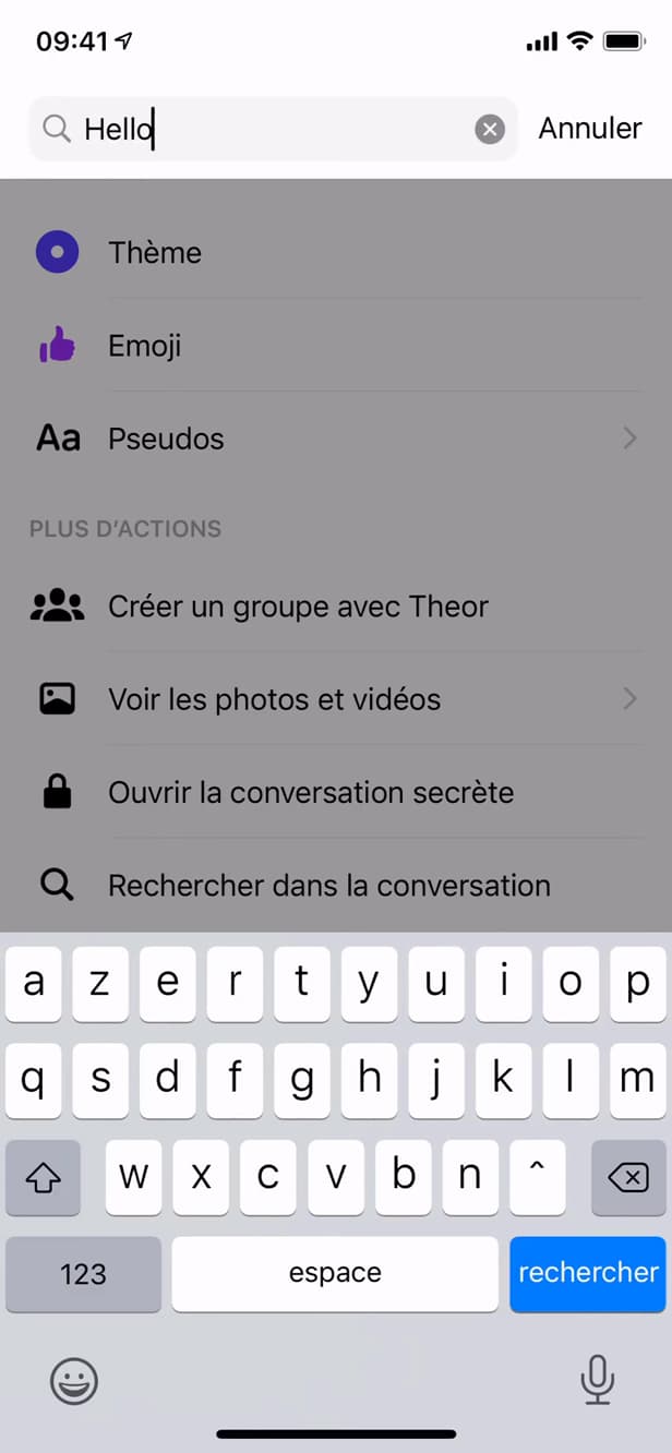 Champ de recherche dans une conversation Messenger