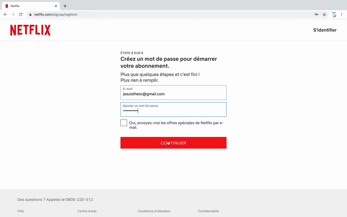Création du mot de passe du compte Netflix
