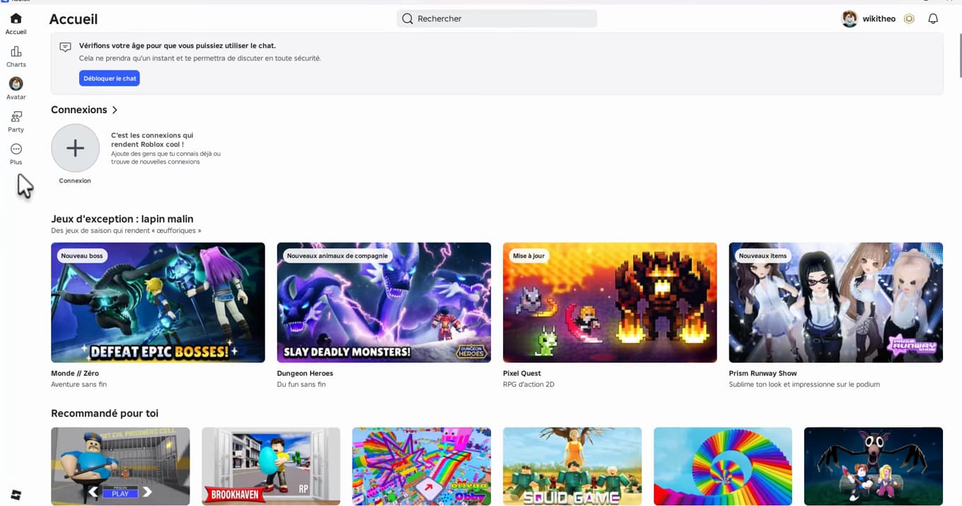 Roblox home page once signed in