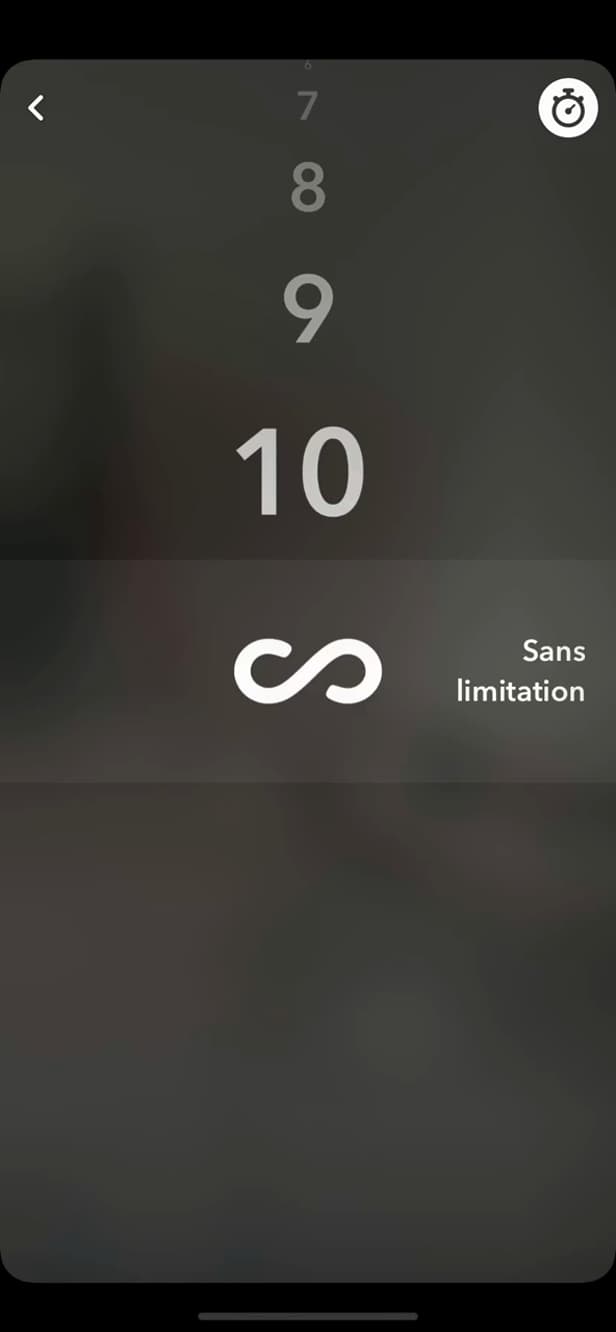 Choosing a Snap's duration on Snapchat