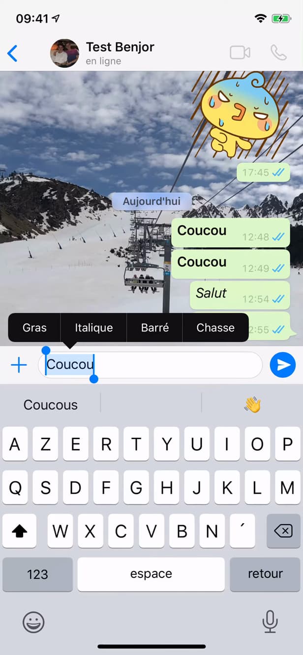 Menu de mise en forme WhatsApp avec l'option Barré