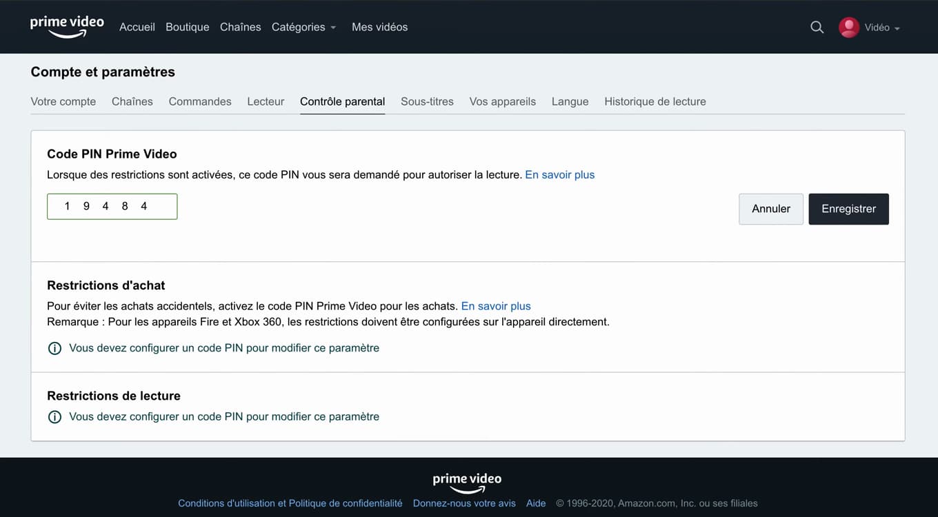 Setting the PIN on Amazon Prime Video