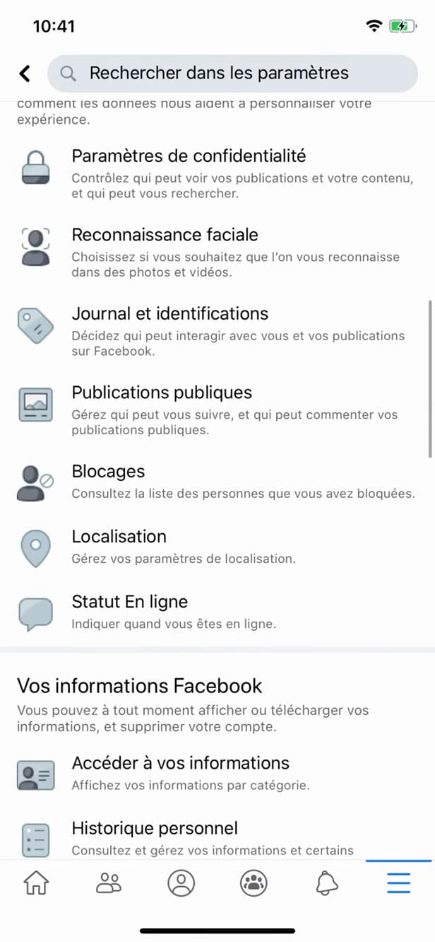 Facebook blocking settings