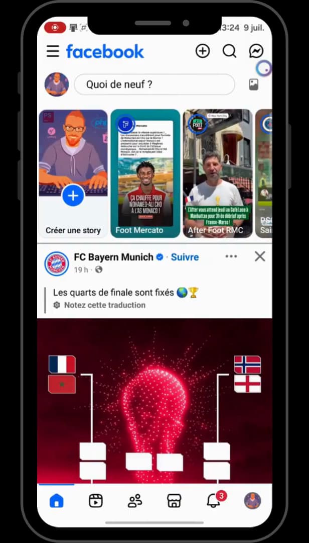 Facebook app news feed open on a phone