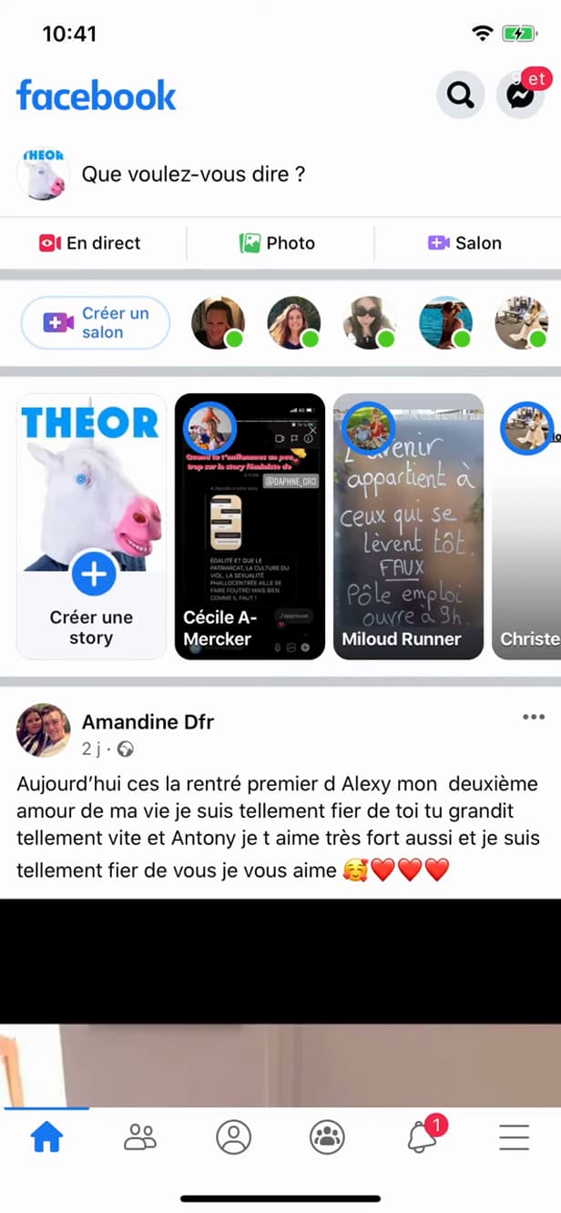 Create story button on Facebook