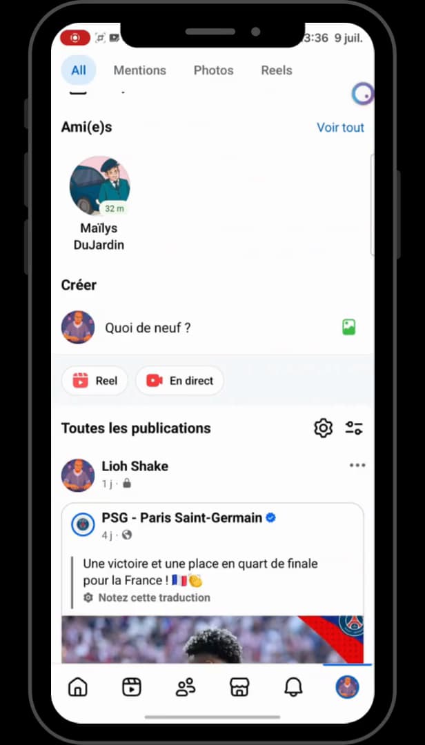 Fil d'actualité Facebook après l'enregistrement d'un brouillon