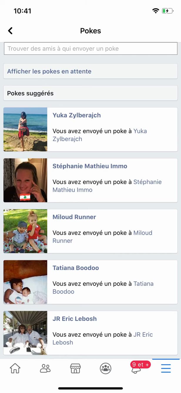 Poke envoyé sur Facebook