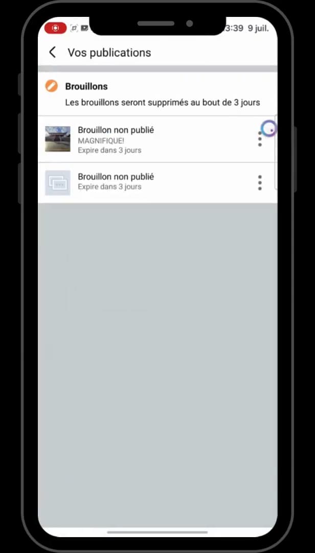 List of unpublished drafts in Your posts on Facebook