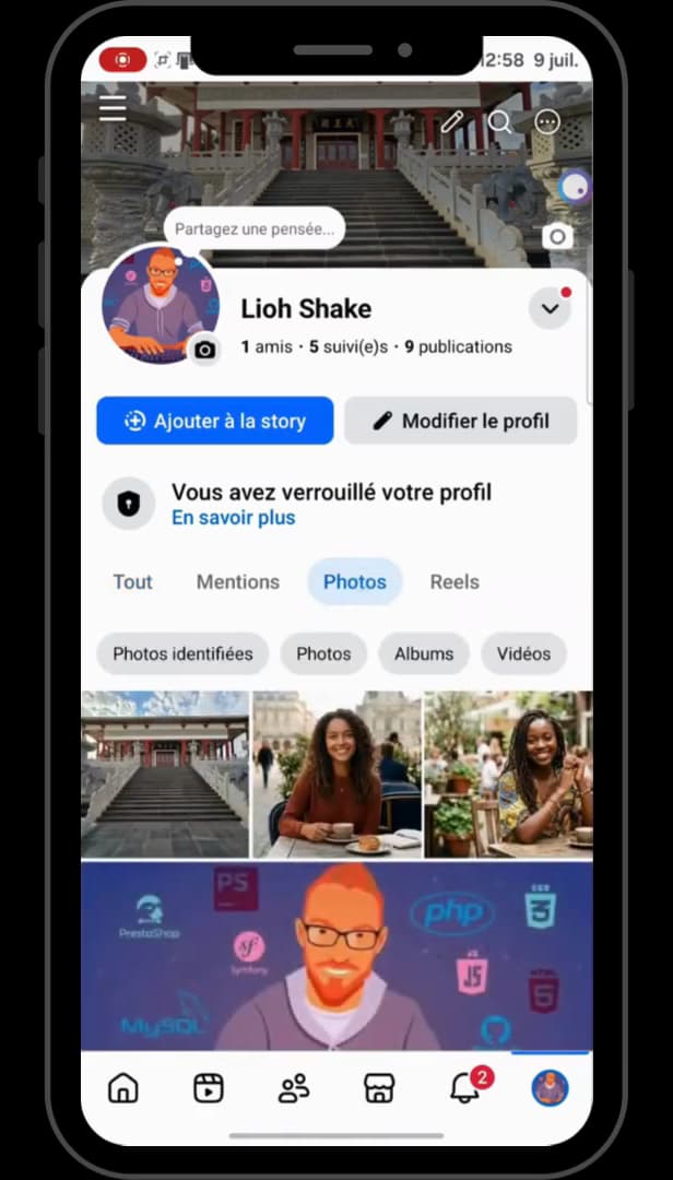 Photos tab of the Facebook profile with albums