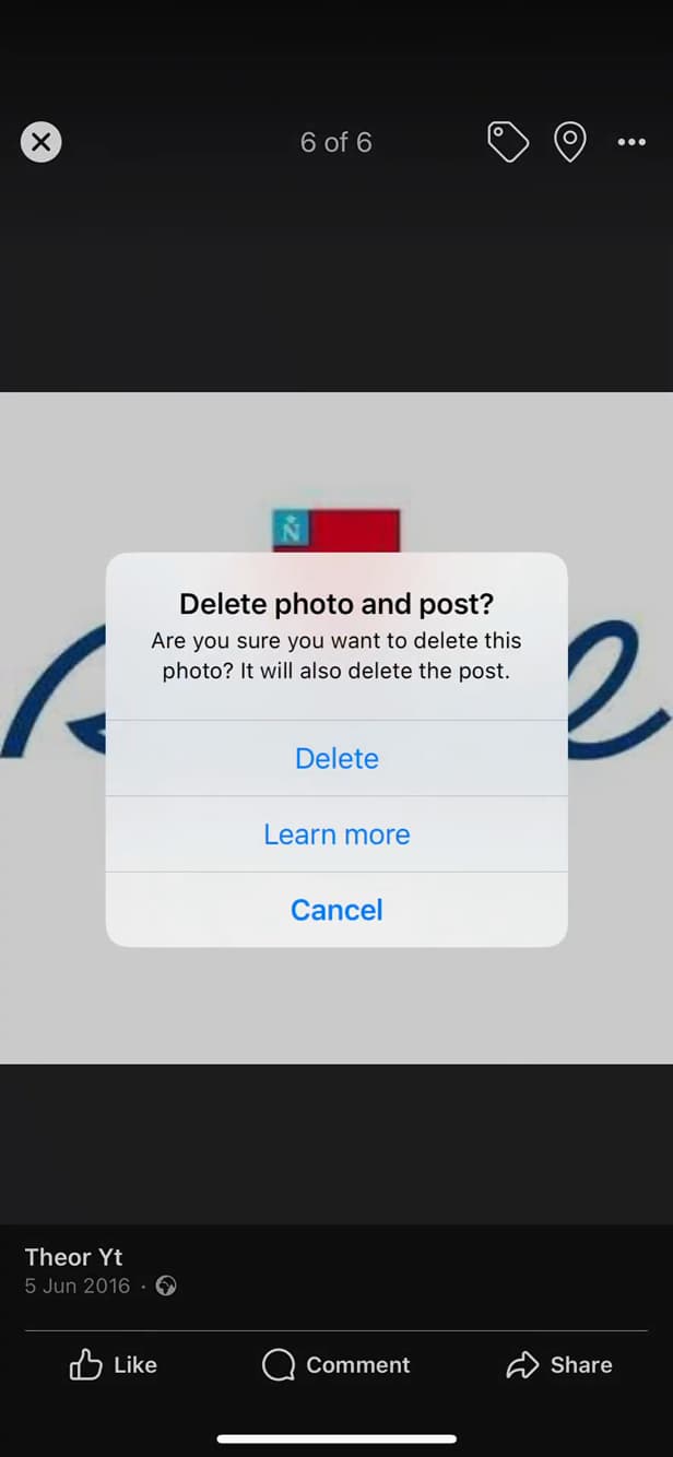 Confirmation de suppression d'une photo de profil Facebook