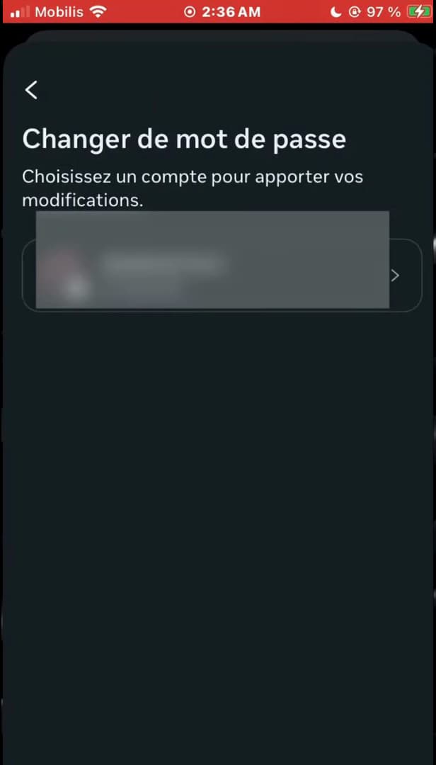 Écran Changer de mot de passe Facebook