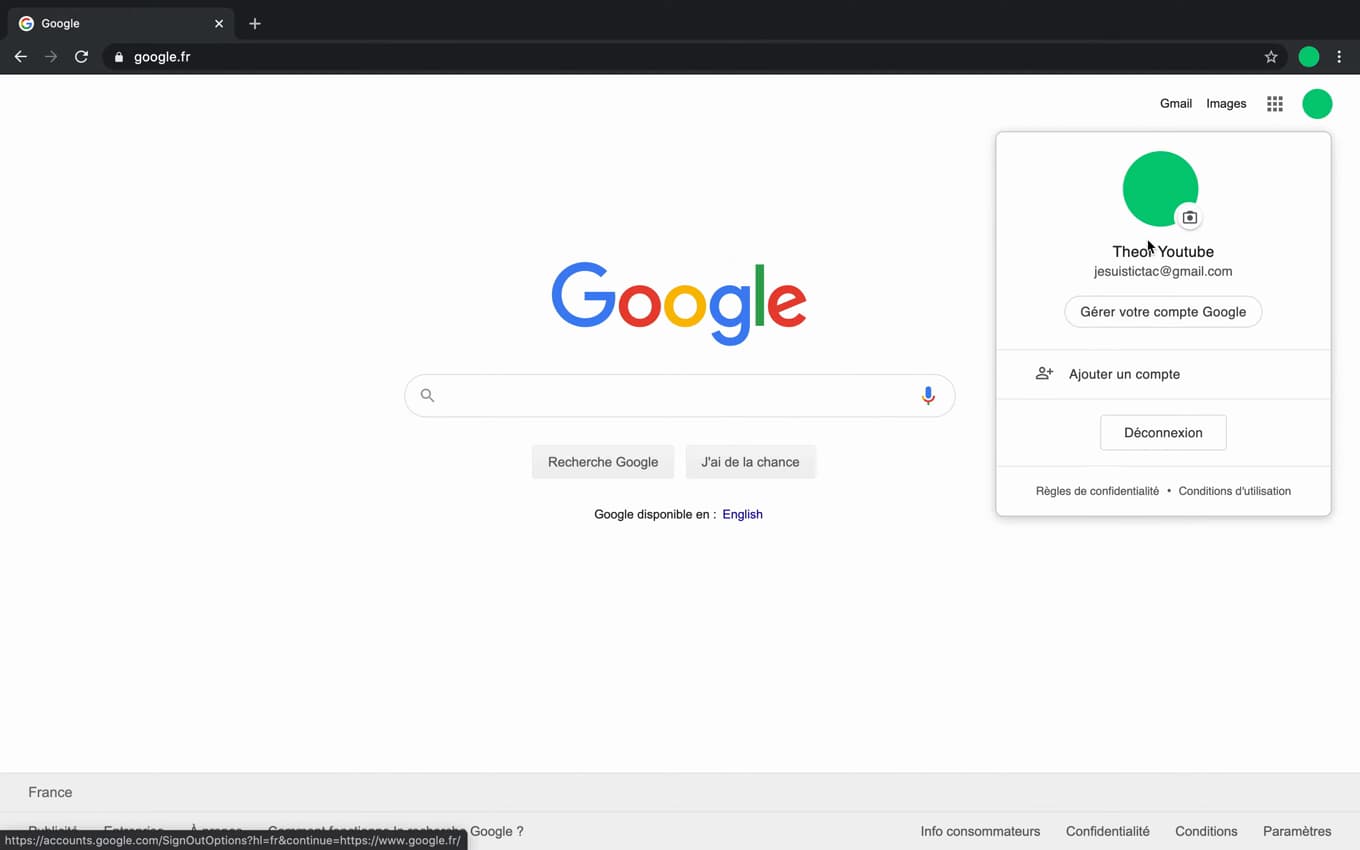 Profiles menu on Google Chrome