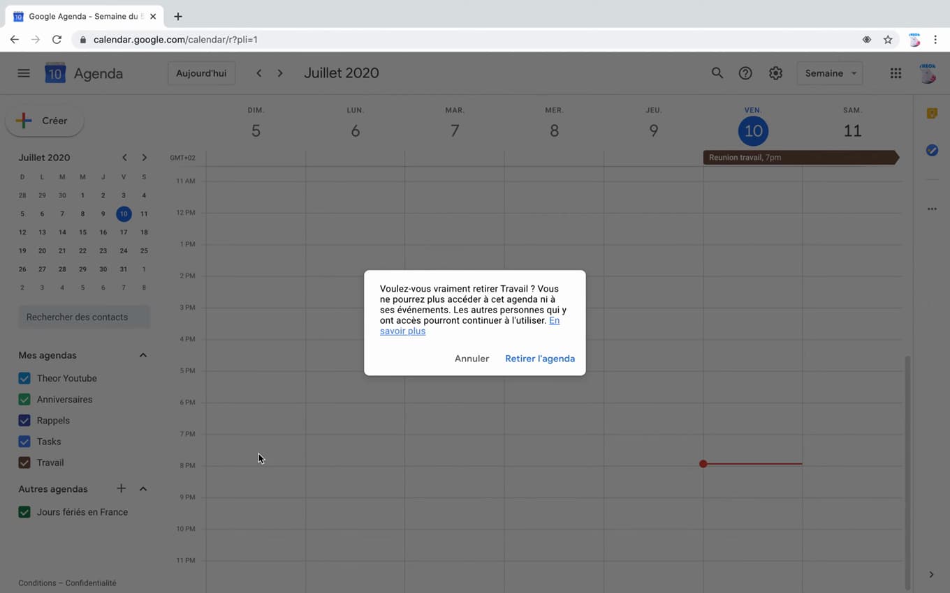 Confirming the removal of a Google calendar