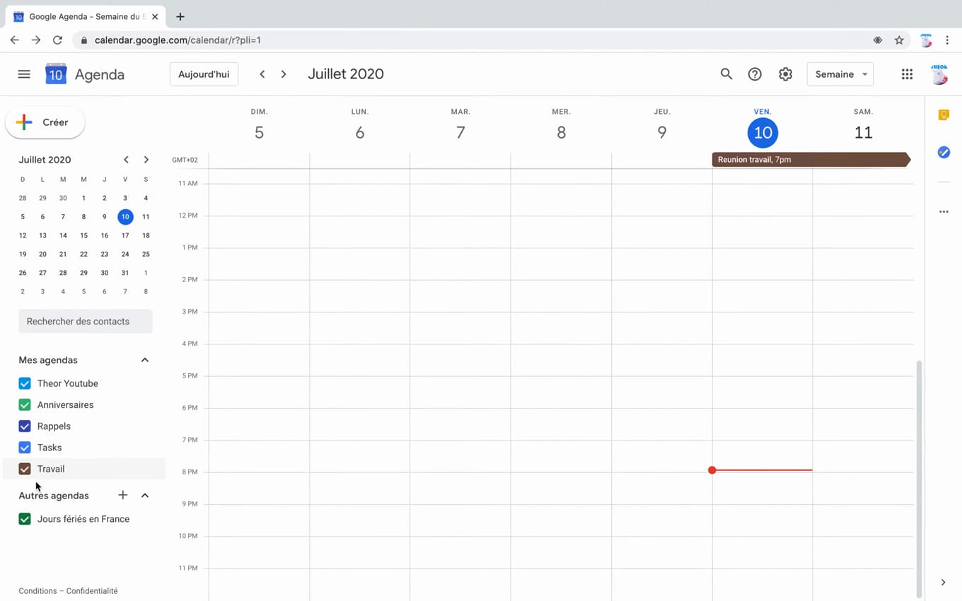 My calendars list in Google Calendar