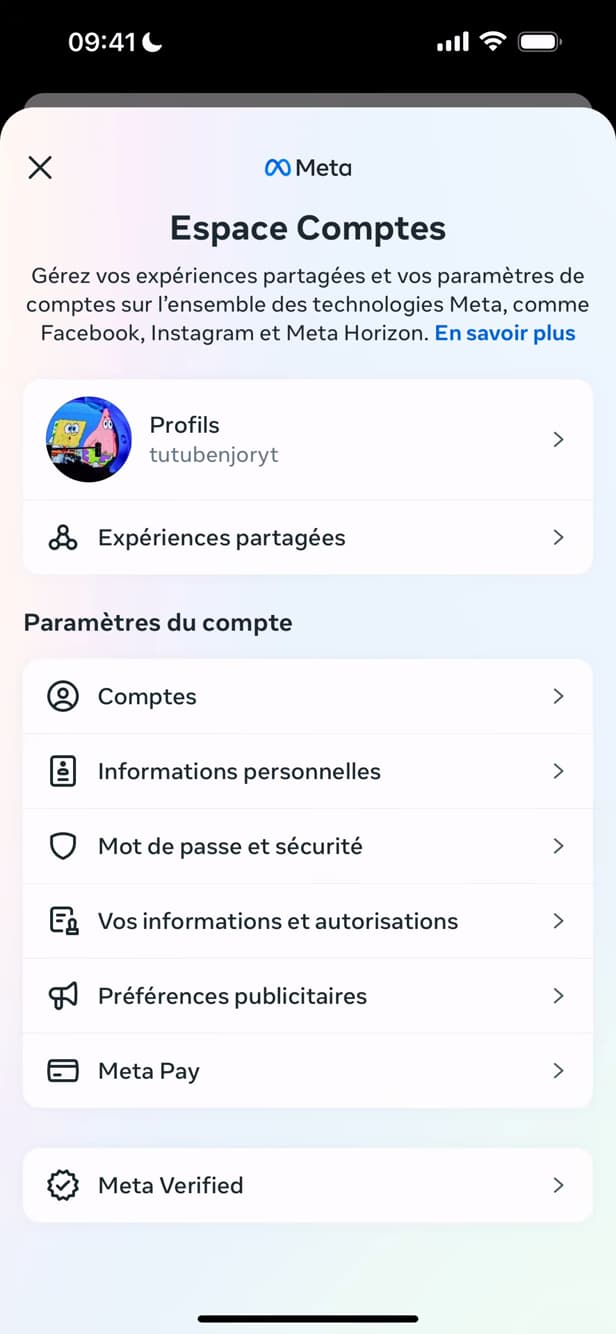 Personal details in the Instagram Accounts Center