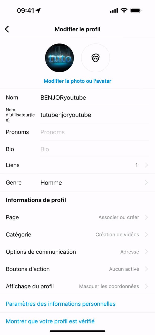 Edit profile screen on Instagram