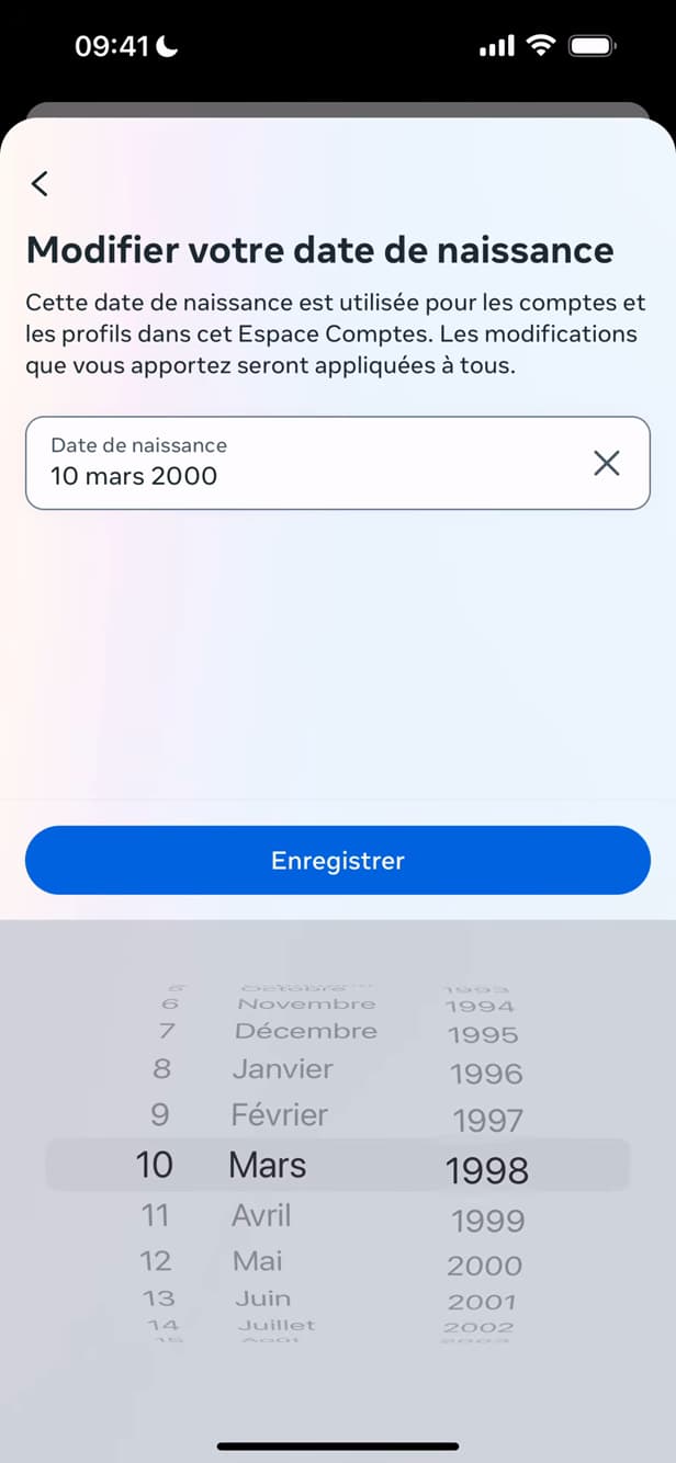Modification de la date de naissance sur Instagram