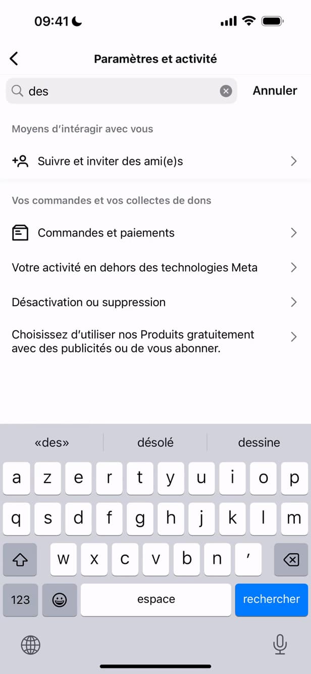 Searching for the Deactivation option in Instagram settings