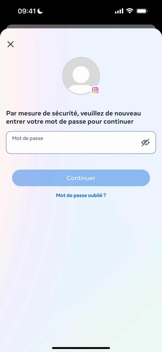 Confirmation par mot de passe de la désactivation Instagram