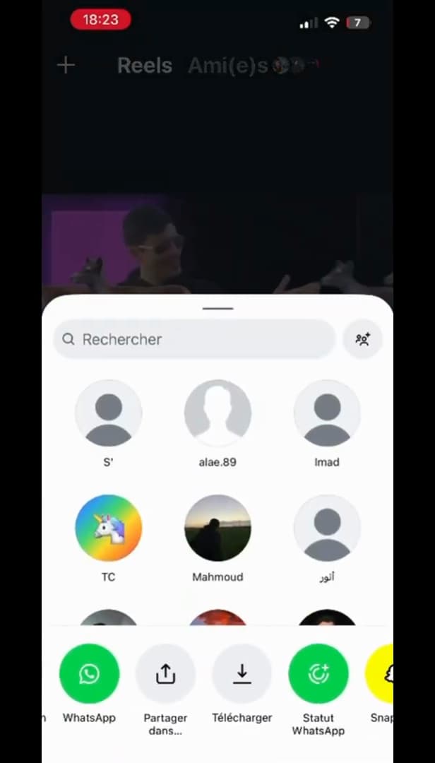 Reel share menu with the Download option