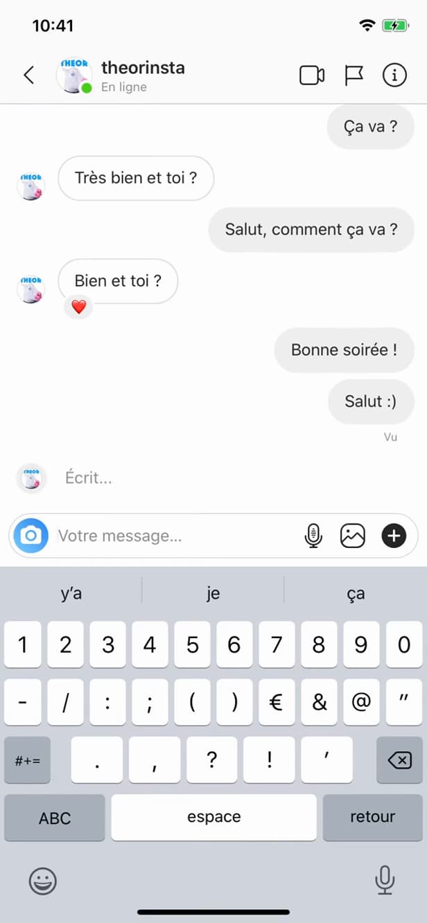 Rédaction d'un message sur Instagram