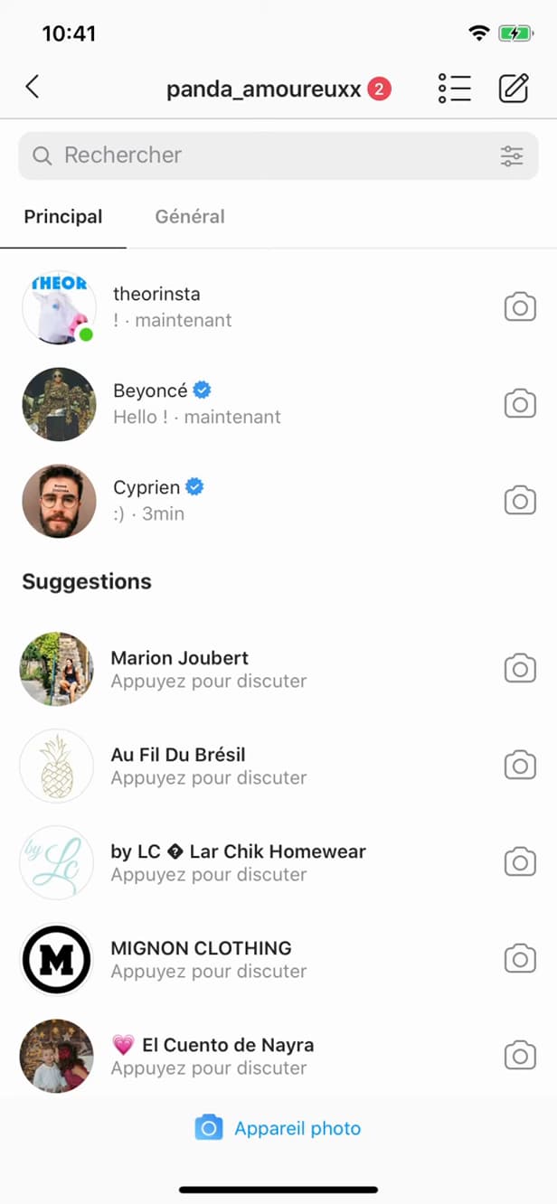 Messagerie (DM) d'Instagram