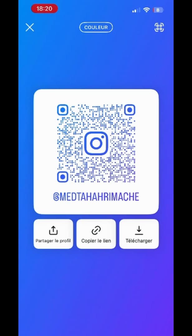 Share and download options for the Instagram QR code