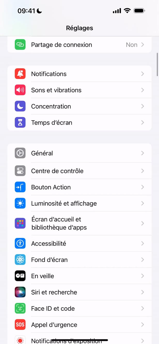 Réglages Luminosité et affichage de l'iPhone