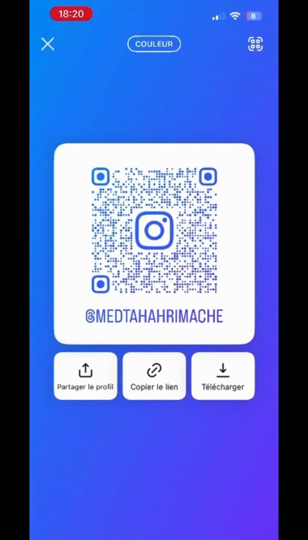 Code QR Instagram affiché en plein écran