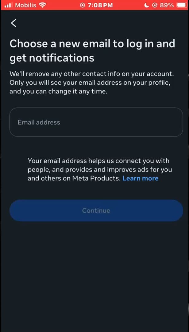 Instagram video selfie verification screen