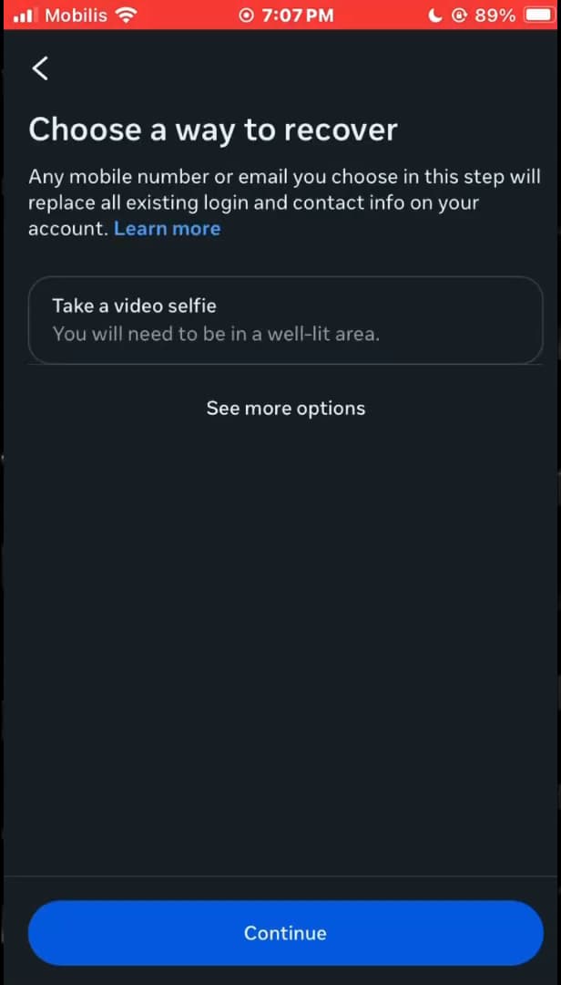 Options de récupération d'identité Instagram : selfie vidéo ou aide d'amis