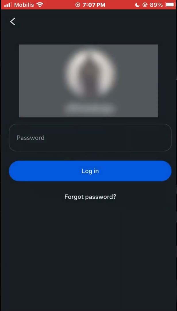 Écran Instagram pour retrouver son compte avec le nom d'utilisateur