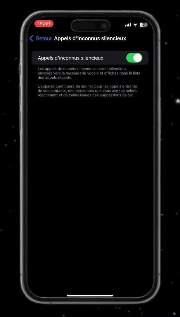 Silence Unknown Callers option turned on on iPhone