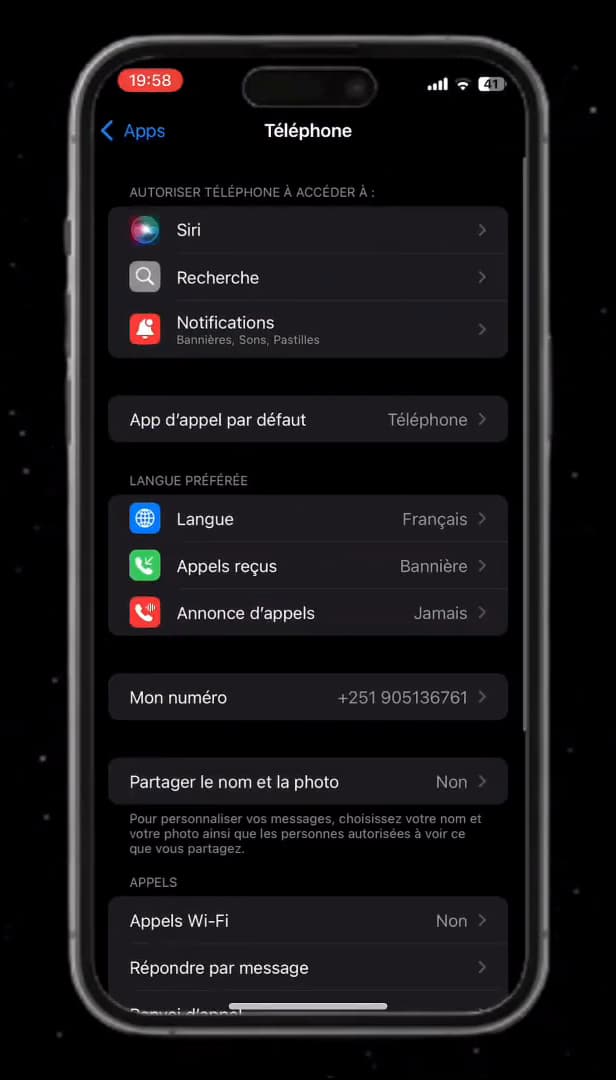 Réglages de l'app Téléphone sur iPhone