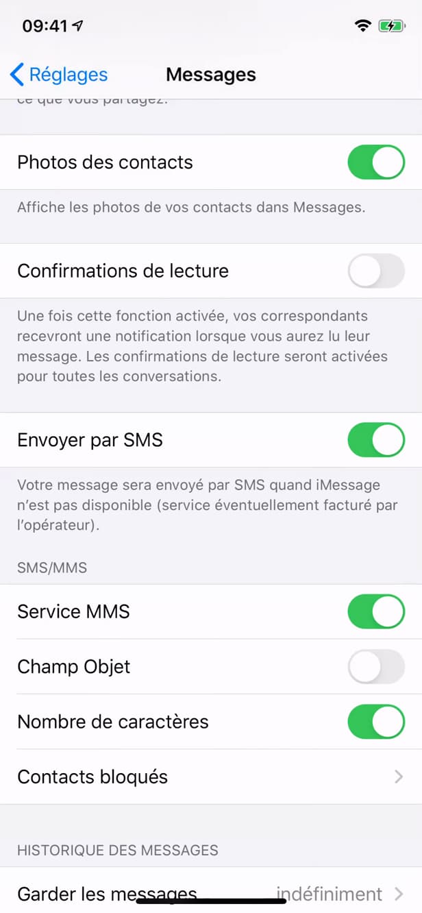 Confirmations de lecture désactivées sur iPhone