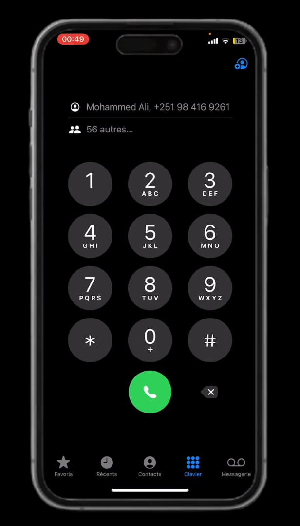 iPhone phone keypad with the code ##002# dialed