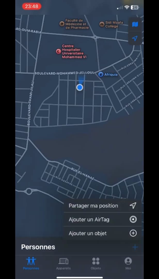 Find My app on iPhone with the Share My Location option