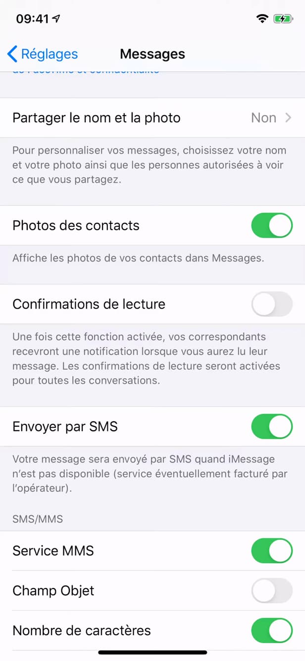 Send Read Receipts option on iPhone