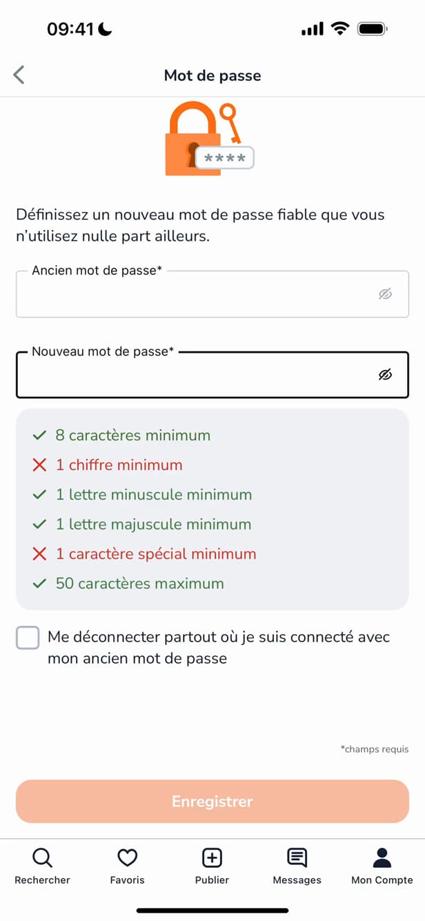 Critères de sécurité du mot de passe Leboncoin