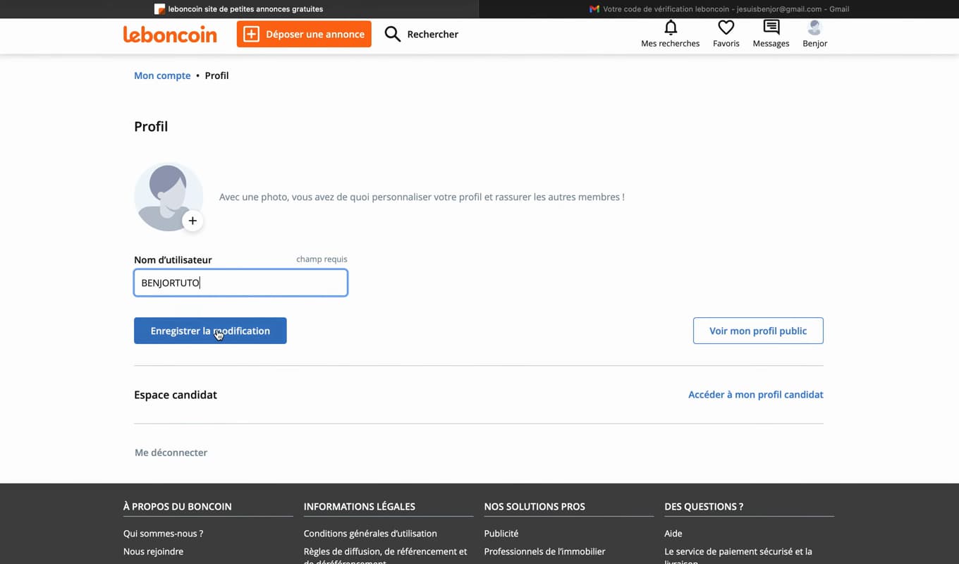 Modification du pseudo sur Leboncoin