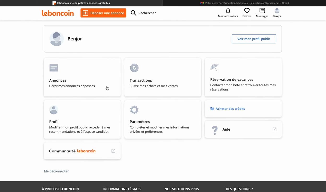 Page Profil de Leboncoin