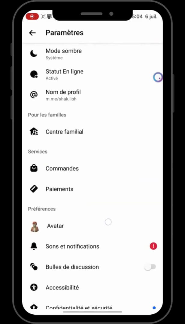 Messenger Settings screen