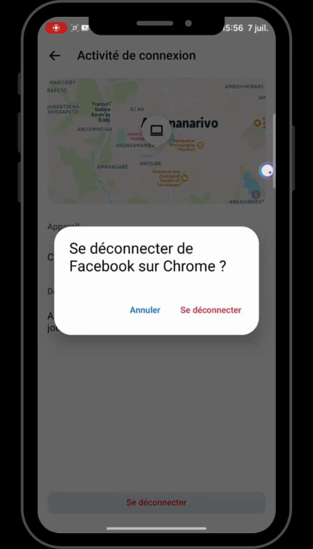 Confirmation de déconnexion d'un appareil sur Messenger