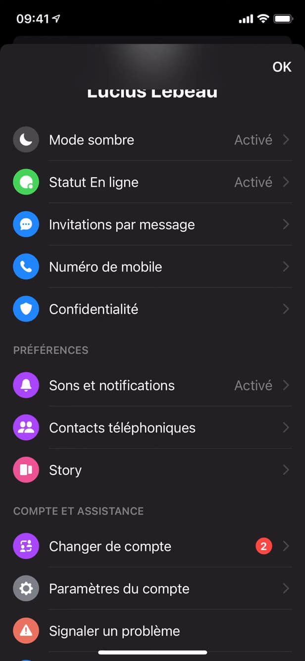 Messenger menu showing Sounds and notifications