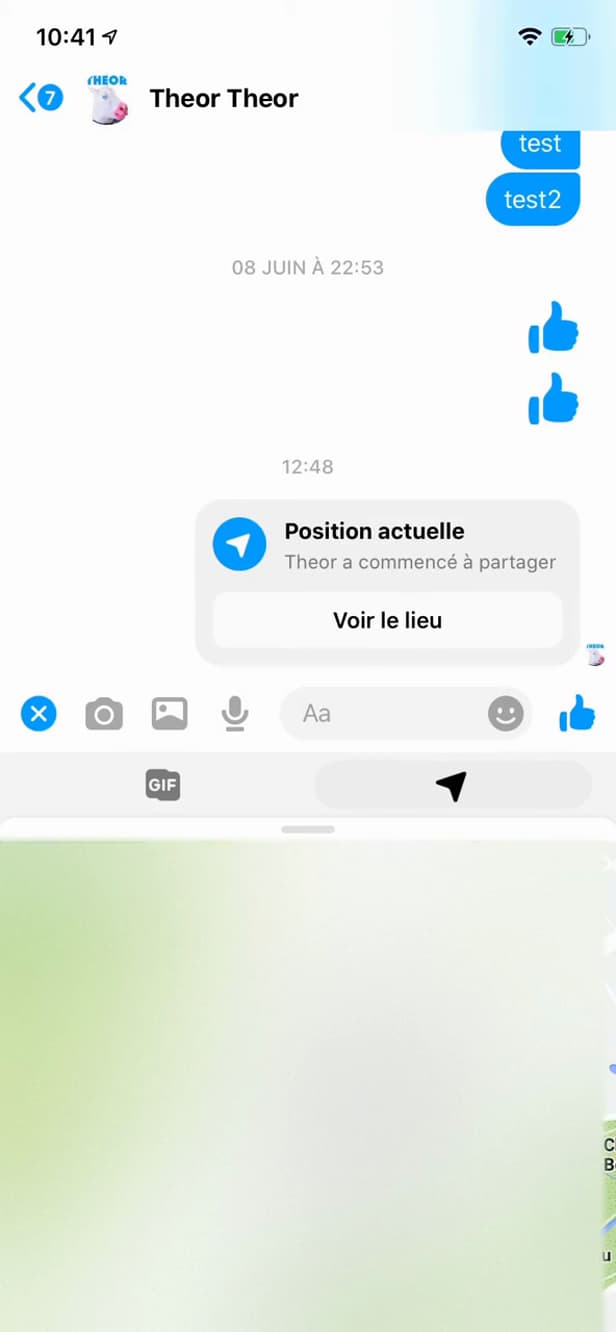 Position partagée dans une conversation Messenger